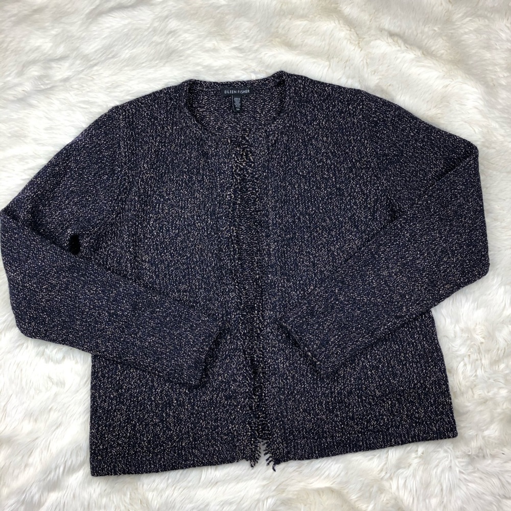 Eileen Fisher midnight cardigan with fringe edge